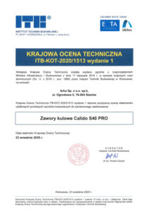 thumbnail of Krajowa Ocena Techniczna – Zawory kulowe S40 PRO str.1