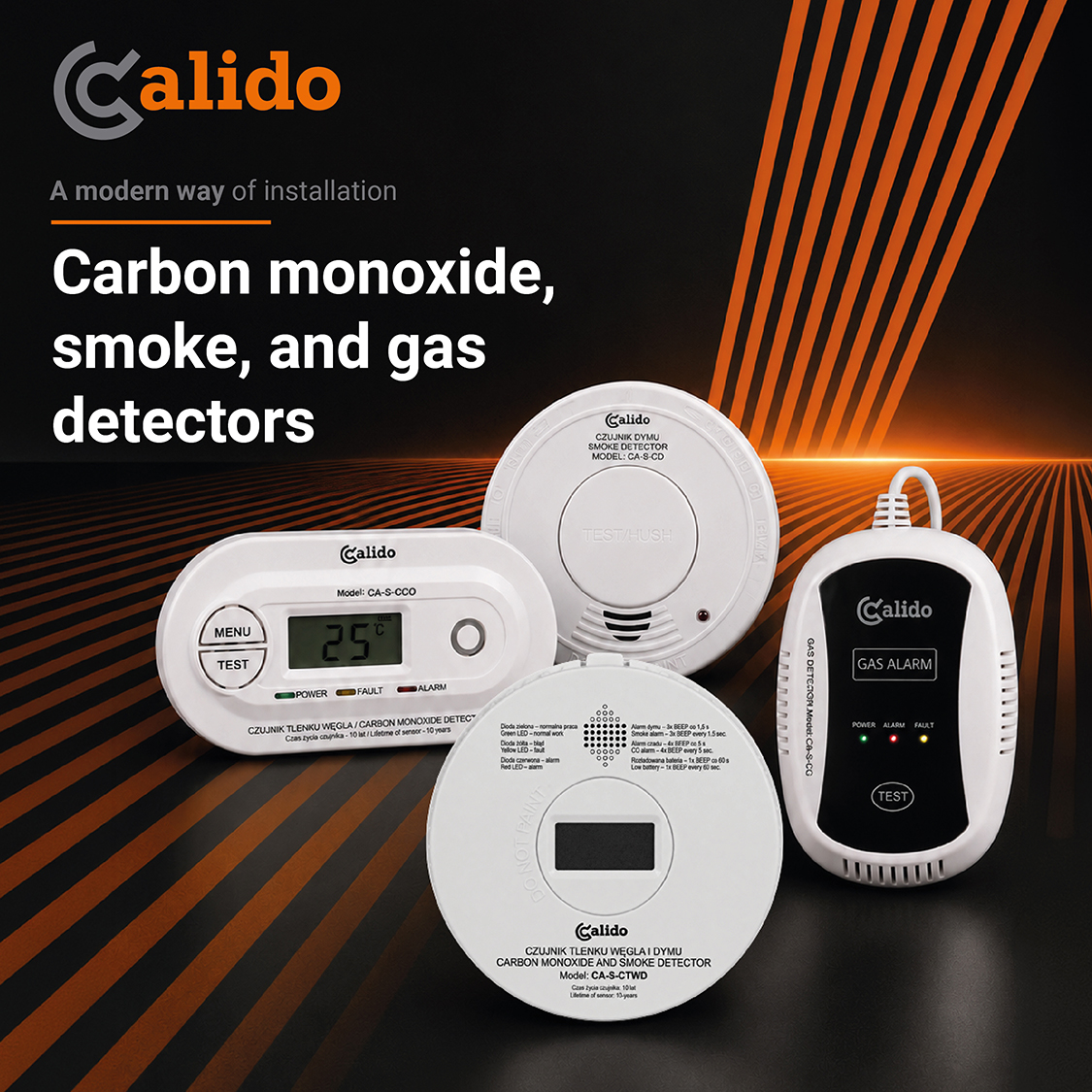 Caldio carbon monoxide, smoke, and gas detectors